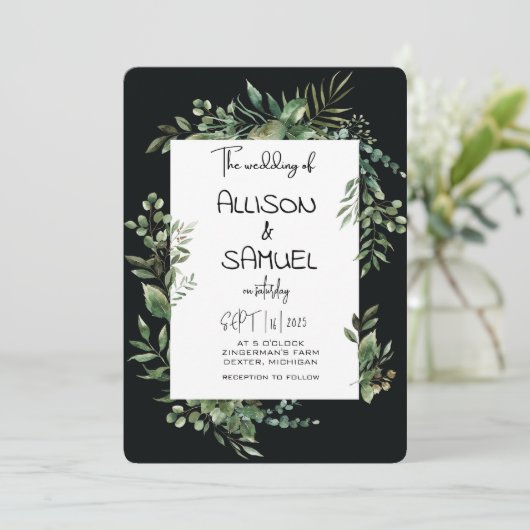 Elegant Greenery Border Wedding  招待状 (スタンド正面)
