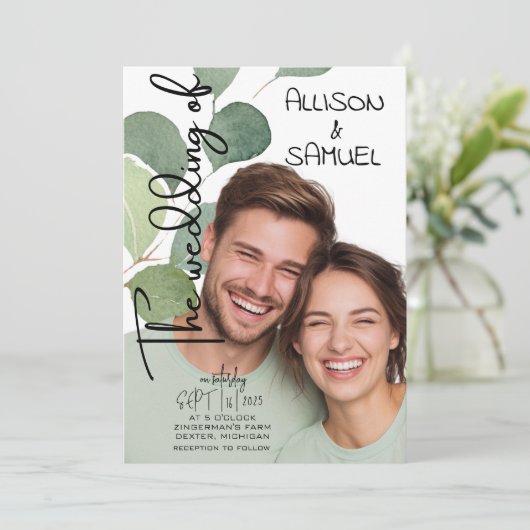 Elegant Greenery Border Wedding 招待状 (スタンド正面)