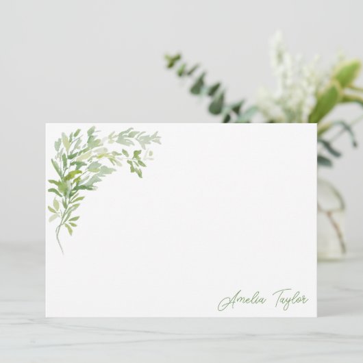 Elegant Greenery Botanical Personalized Stationery ノートカード (スタンド正面)