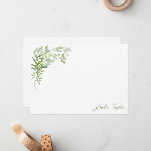 Elegant Greenery Botanical Personalized Stationery ノートカード (正面/裏面インサイチュ)