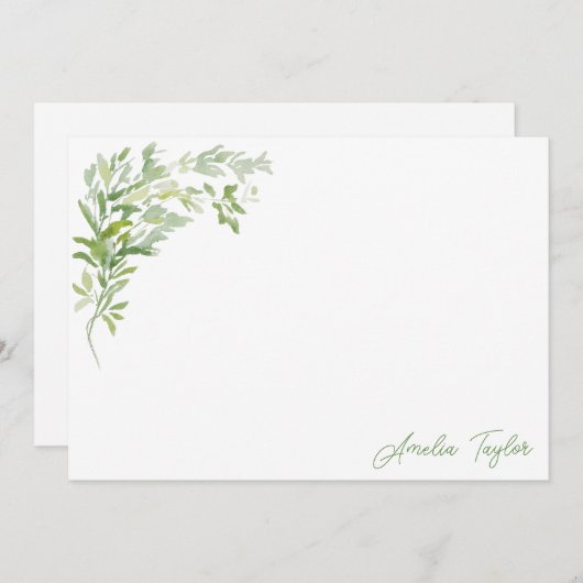 Elegant Greenery Botanical Personalized Stationery ノートカード (正面/裏面)