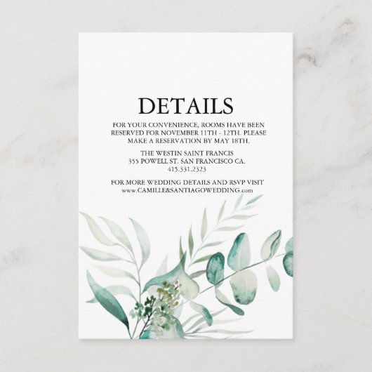 Elegant Greenery Botanical Wedding エンクロージャーカード (正面)