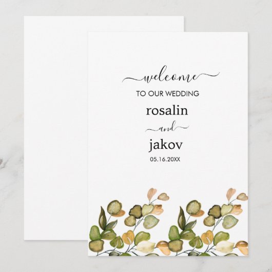 Elegant Greenery Botanical wedding 招待状 (正面/裏面)