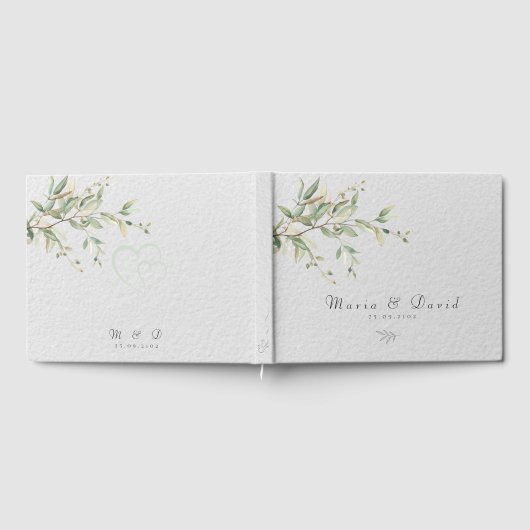 Elegant Greenery Botanical Wedding Invitation ゲストブック (全面)