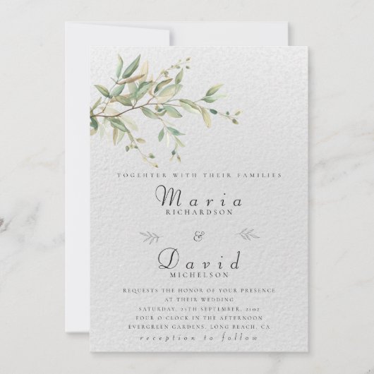 Elegant Greenery Botanical Wedding Invitation 招待状 (正面)