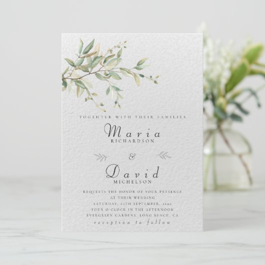 Elegant Greenery Botanical Wedding Invitation 招待状 (スタンド正面)