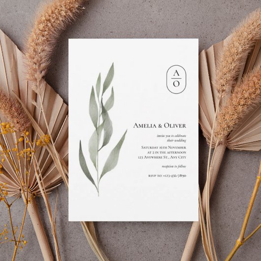 Elegant Greenery Botanical Wedding Invitation 招待状