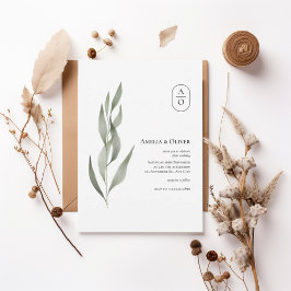 Elegant Greenery Botanical Wedding Invitation 招待状