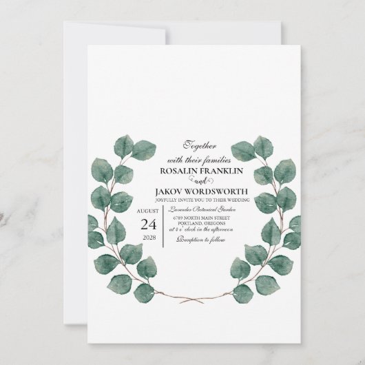 Elegant Greenery Botanical wedding Invitation card 招待状 (正面)