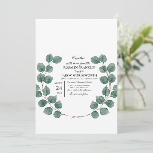 Elegant Greenery Botanical wedding Invitation card 招待状 (スタンド正面)