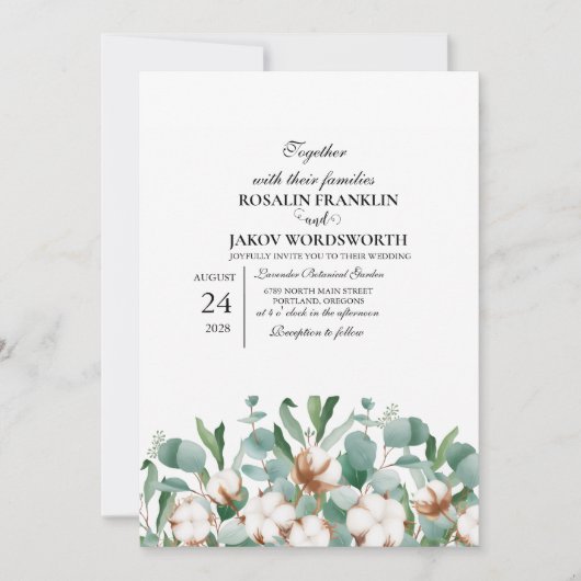 Elegant Greenery Botanical wedding Invitation card 招待状 (正面)