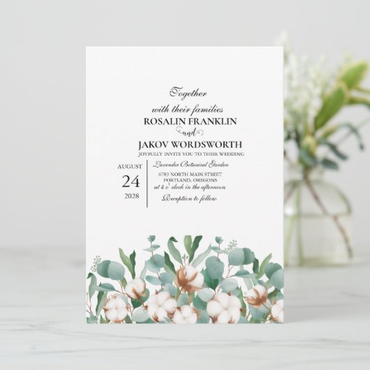 Elegant Greenery Botanical wedding Invitation card 招待状 (スタンド正面)