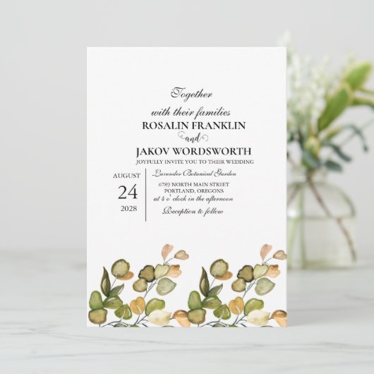 Elegant Greenery Botanical wedding Invitation card 招待状 (スタンド正面)