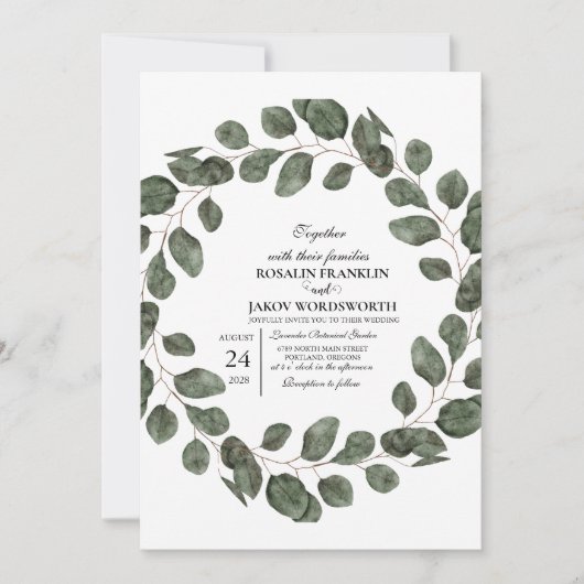 Elegant Greenery Botanical wedding Invitation card 招待状 (正面)