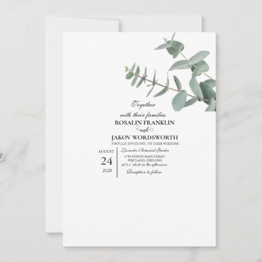 Elegant Greenery Botanical wedding Invitation card 招待状 (正面)