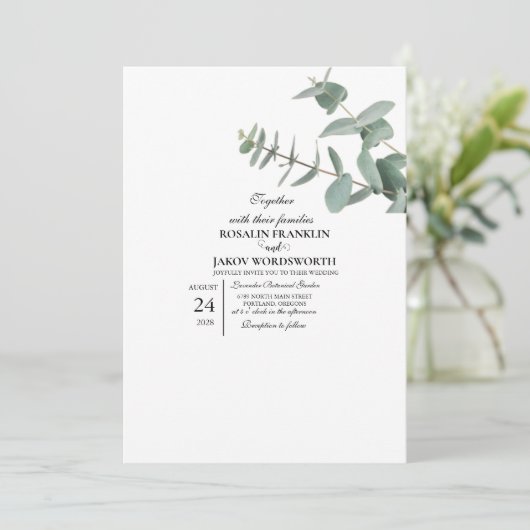 Elegant Greenery Botanical wedding Invitation card 招待状 (スタンド正面)