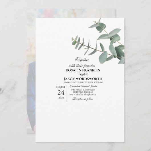Elegant Greenery Botanical wedding Invitation card 招待状 (正面/裏面)