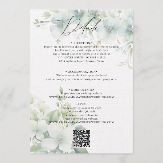Elegant Greenery Budget QR code Wedding 招待状 (裏面)