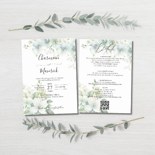 Elegant Greenery Budget QR code Wedding 招待状