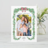 Elegant Greenery Christmas Garland Bow 2 Photos シーズンカード (スタンド正面)