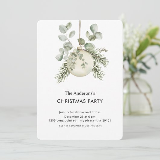 Elegant Greenery Christmas Party 招待状 (スタンド正面)