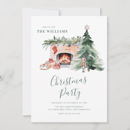 Elegant Greenery Christmas Party Invitation 招待状 (正面)
