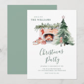 Elegant Greenery Christmas Party Invitation 招待状 (正面/裏面)