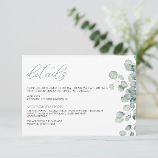 Elegant Greenery Eucalyptus Leaves Wedding エンクロージャーカード (スタンド正面)