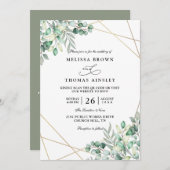 Elegant Greenery Eucalyptus QR Code Wedding 招待状 (正面/裏面)
