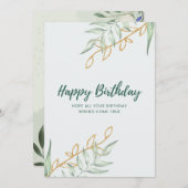 Elegant Greenery Floral Birthday Card | Minimal Bo 招待状 (正面/裏面)