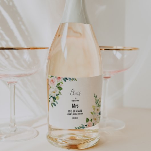 Elegant Greenery Floral Bridal Shower スパークリングワインラベル