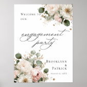 Elegant greenery floral Engagement Party welcome ポスター (正面)