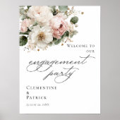 Elegant greenery floral Engagement Party welcome ポスター (正面)