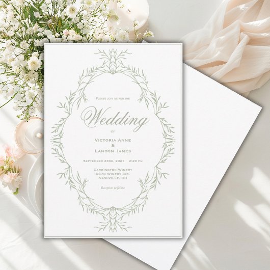 Elegant Greenery Frame Vintage Wedding Invitation 招待状