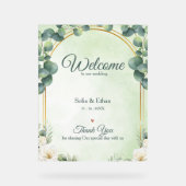 Elegant Greenery Gold Arch Wedding Welcome アクリルサイン (正面)