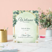 Elegant Greenery Gold Arch Wedding Welcome アクリルサイン (ウェディング)