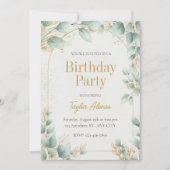 Elegant Greenery Gold Birthday Invitation 招待状 (正面)