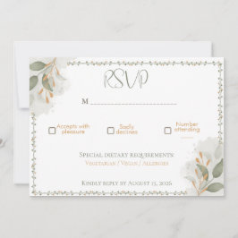 Elegant Greenery & Gold Floral Wedding RSVP Card 招待状