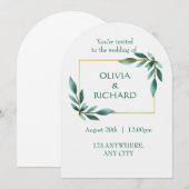 Elegant Greenery Gold Frame Minimalist Invitation 招待状 (正面/裏面)