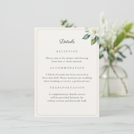Elegant Greenery Gold Wedding Details QR Code Card (スタンド正面)