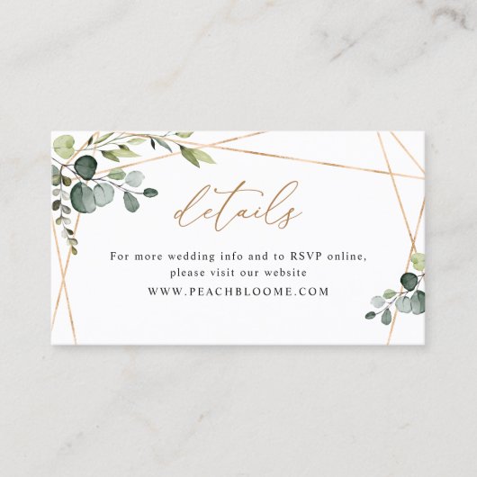 Elegant Greenery Gold Wedding Website Details Card 名刺 (正面)