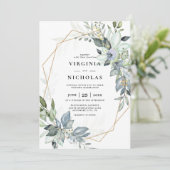 Elegant Greenery Green & Gold Geometric Wedding 招待状 (スタンド正面)