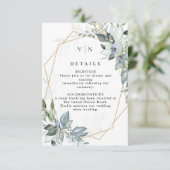 Elegant Greenery Green & Gold QR Code Wedding エンクロージャーカード (スタンド正面)