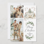 Elegant Greenery Mantel Merry Christmas 2 Photo シーズンカード (正面)