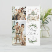 Elegant Greenery Mantel Merry Christmas 2 Photo シーズンカード (スタンド正面)