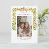 Elegant Greenery Merry Christmas Family Photo シーズンカード (スタンド正面)