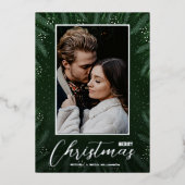Elegant Greenery Merry Christmas Photo 箔シーズンカード (正面)