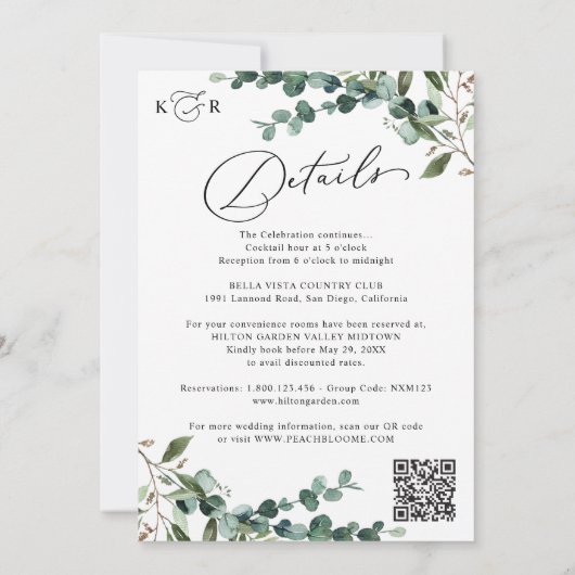 Elegant Greenery QR Code All-in-One Wedding 招待状 (裏面)