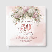 Elegant Greenery Rose Gold Blush 50th Birthday ゲストブック (正面)