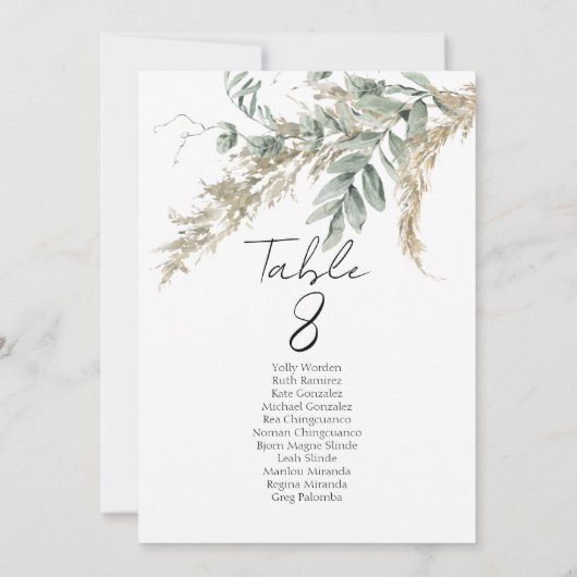 Elegant greenery table number seating chart cards (裏面)